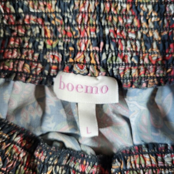 Boemo Long Skirt Womens Large Green A-line Tiered Tasseled Bohemian Paisley - Picture 6 of 13